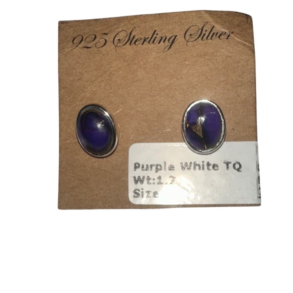 925 Sterling Silver Purple White TQ Stud Earrings